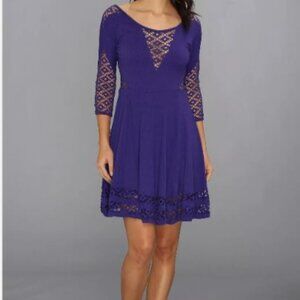 Free People "To the Point" Violet Purple Dress w/Crochet Inset